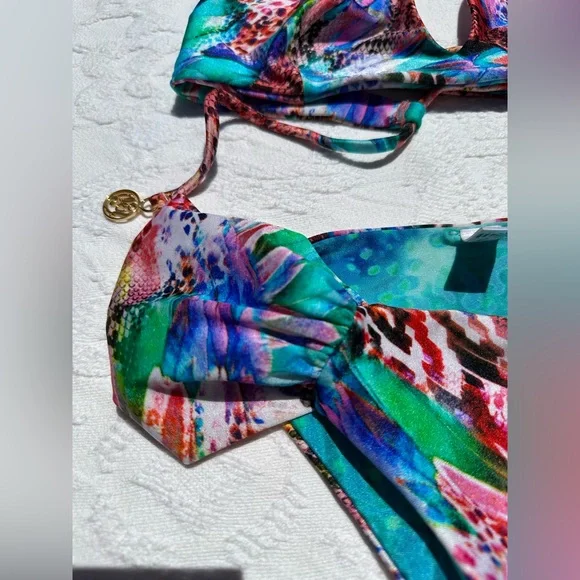 Luli Fama Multicolor high neck Bikini with Gold Accents - Picture 3 of 7